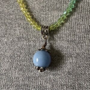 NECKLACE Multicolor Beaded Necklace with Blue Pendant